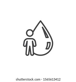 Water man line icon. linear style sign for mobile concept and web design. Water drop and man outline vector icon. Blood donation symbol, logo illustration. Vector graphics