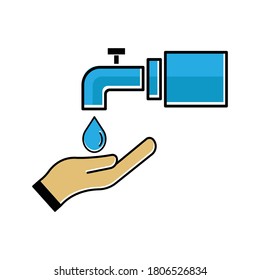 Water management flat icon, hand and drop water icon. Design template vector