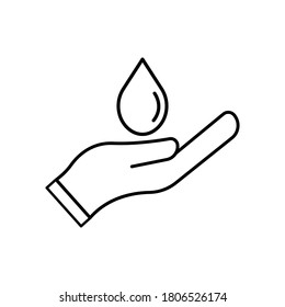 Water Management Line Icon, Hand And Drop Water Icon. Design Template Vector