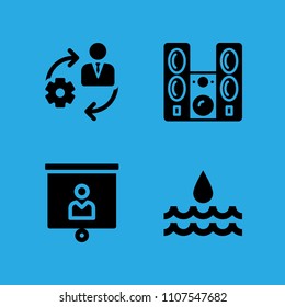 water, management, sound system and presentation icons vector in sample icon set for web and graphic design