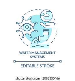 Water management system blue concept icon. Control of water resources movement. Urban service database abstract idea thin line illustration. Vector isolated outline color drawing. Editable stroke