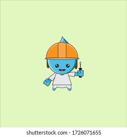 water mascot designs who are wearing helmets and holding screwdrivers