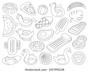 Water mattress vector outline set icon. Vector illustration inflatable swimming equipment on white background. Isolated outline set icon water mattress.