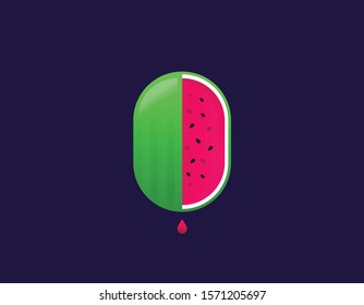 Water melon bitten piece cartoon vector illustration