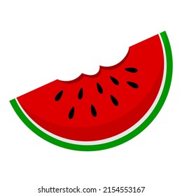 Water melon bitten piece, flat vector illustration on a white background