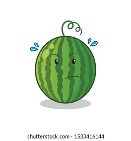 water melon cute chibi angry mascot vector cartoon illustration