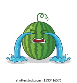 water melon cute chibi cry mascot vector cartoon illustration