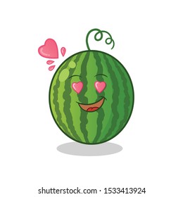 water melon cute chibi fall in love mascot vector cartoon art illustration