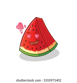 water melon cute chibi fall in love cartoon mascot vector illustration