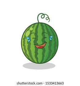 water melon cute chibi laughing loudly mascot vector cartoon art illustration