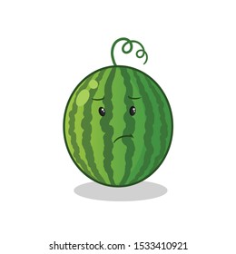 water melon cute chibi sad mascot vector cartoon art illustration