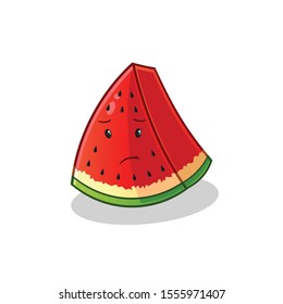 water melon cute chibi sad cartoon mascot vector illustration