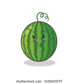 water melon cute chibi shy mascot vector cartoon art illustration