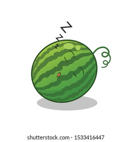 water melon cute chibi sleep mascot vector cartoon illustration