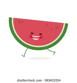 water melon with cute face. Illustration funny and healthy food cartoon. Isolated. Citrullus lanatus
