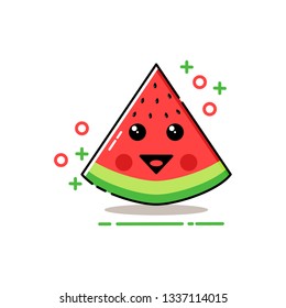 water melon cute logo.sticker of a cartoon water melon. vector water melon. watermelon slice fruit illustration. fresh healthy food.