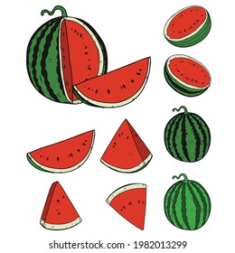 Water melon drawing on white background.Coloring book for children.Tattoo art.Illustration clip art.Graphic print on t-shirt