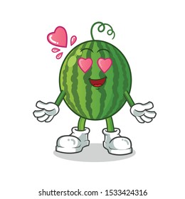 water melon fall in love mascot vector cartoon illustration