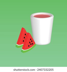 Water Melon Fruit. Bright juicy summer fruit concept. Realistic 3d object cartoon style. Vector colorful illustration.