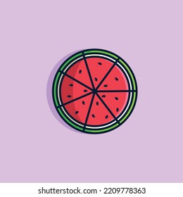 Water Melon Fruit Vector Icon Illustration. Watermelon and Slices of Watermelon. Fruit Icon Concept White Isolated.