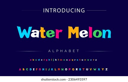 Water Melon Funky colorful cartoon font type. Vector alphabet