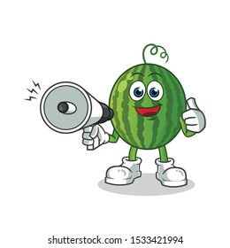 water melon hold handy loudspeaker mascot vector cartoon illustration