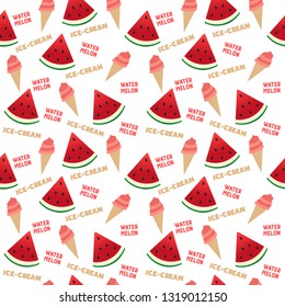 Water melon seamless pattern with ice cream. Flat Ice Cream pattern. Vector illustration. 