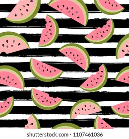 Water Melon Seamless Pattern Striped Vector Illustration