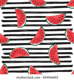 Water Melon Seamless Pattern Striped Vector Illustration