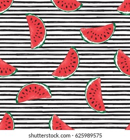 Water Melon Seamless Pattern Striped Vector Illustration