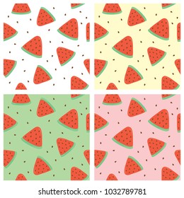 Water Melon Seamless Pattern Summer Fruit, four colors pastel background