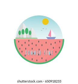 water melon summer time badge logo holiday vector illustration