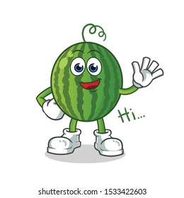 water melon waving mascot vector cartoon illustration