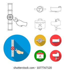 Water meter, bath and other equipment.Plumbing set collection icons in outline,flat style vector symbol stock illustration web.