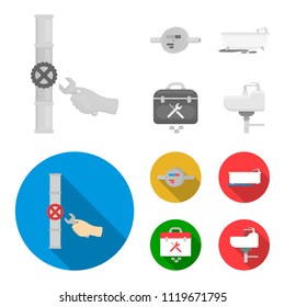 Water meter, bath and other equipment.Plumbing set collection icons in monochrome,flat style vector symbol stock illustration web.