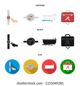 Water meter, bath and other equipment.Plumbing set collection icons in cartoon,black,flat style vector symbol stock illustration web.