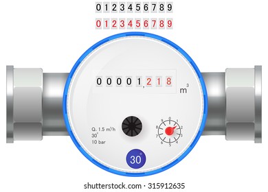 Water Meter. Cold water counter. Vector illustration isolated on white background