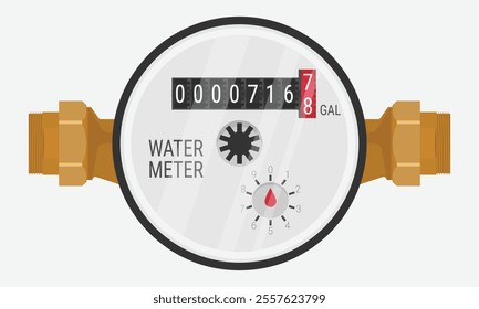 Water meter device with imperial unit markings. Vector illustration, EPS10