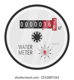 Dispositivo de contador de água com marcações métricas. Ilustração vetorial isolada em branco. EPS10