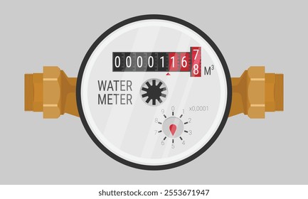 Water meter device with metric unit markings. Vector illustration, EPS10