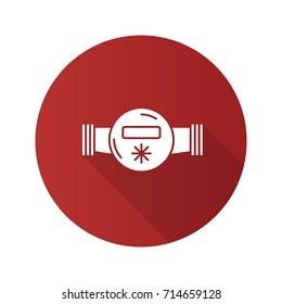 Water meter flat design long shadow glyph icon. Vector silhouette illustration