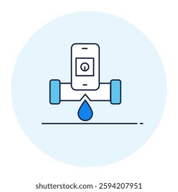 Water Meter Icon, Smart Water Monitoring, Leak Detection System, Editable Stroke.