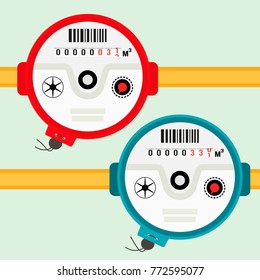 Water meter. Vector illustration of a water meter in a flat design isolated on a light background