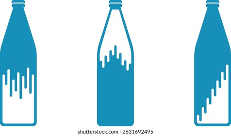 water and milk bottle vector icons, simple glass drink bottles