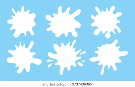 Water or milk puddle frame with wavy edges and splash shapes vector illustration set. Perfect for creative water-themed designs and decorative borders with liquid drip effects