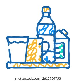 water and milk, tea and juice drinks on tray doodle icon sketch vector. water and milk, tea and juice drinks on tray sign. isolated symbol illustration
