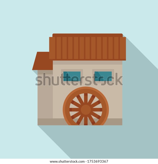 Water mill house icon. Flat illustration\
of water mill house vector icon for web\
design