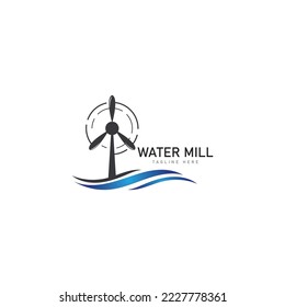 Diseño de la ilustración del icono del vector del logotipo del molino de agua