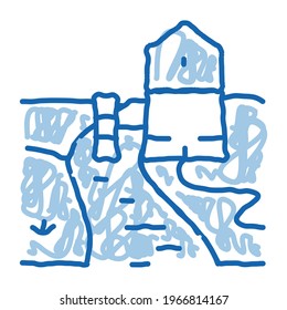 water mill sketch icon vector. Hand drawn blue doodle line art water mill sign. isolated symbol illustration