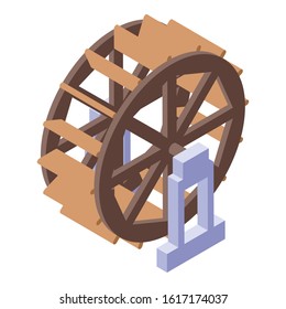 Water mill tower wheel icon. Isometric of water mill tower wheel vector icon for web design isolated on white background